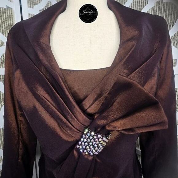 Cameron Blake by Mon Cheri Brown 2-Piece Taffeta Sleeveless Dress and Jacket 8 - Picture 3 of 14